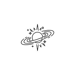 Minimalist Planet Line Art, Celestial Design, Black and White Space