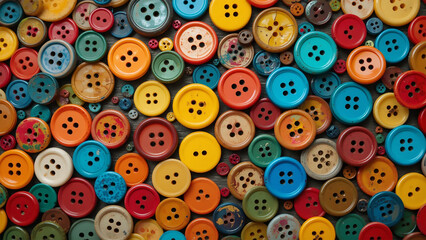 Obraz premium Vibrant Multicolored Buttons Close-Up Sewing Craft Supplies,Backgrounds,Wallpaper