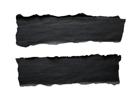 Three torn black paper strips with jagged edges, isolated on transparent background