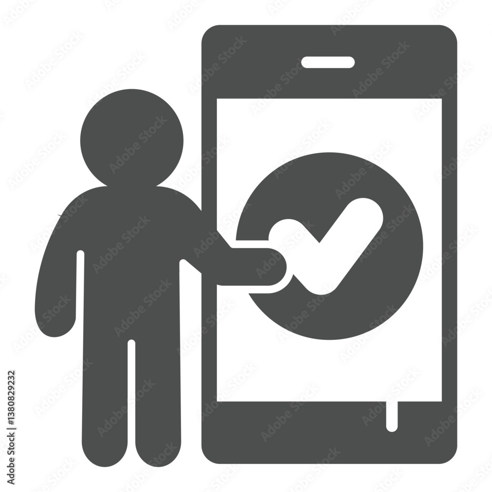 Aufkleber man and smartphone with checkmark solid icon, personal data concept. vector graphics. verified human