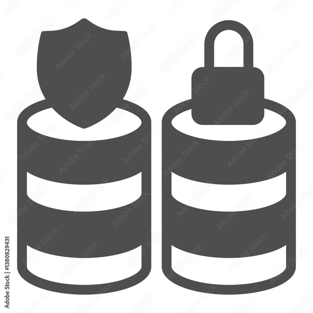 Poster protected and locked database arrays solid icon, storage dataset concept. vector graphics. secure da