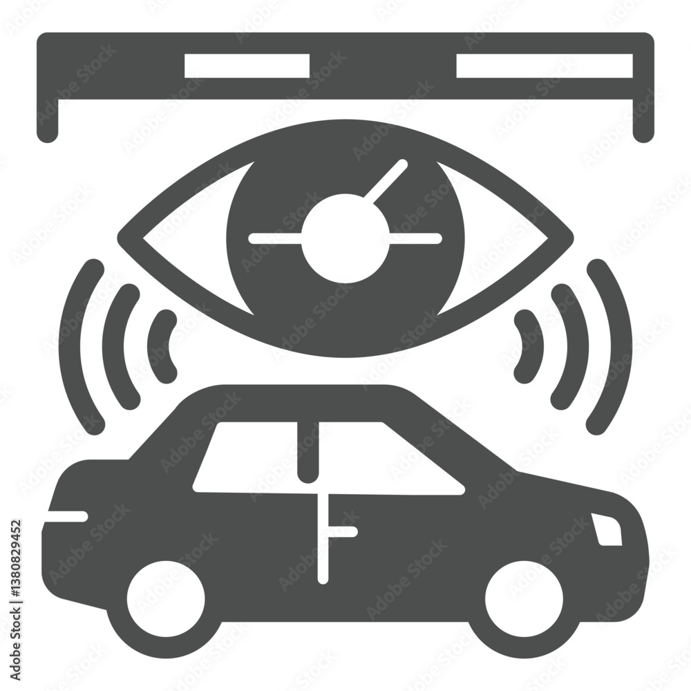 Poster car map vision data solid icon, vehicle tech concept. vector graphics. data ruler and eye with autom