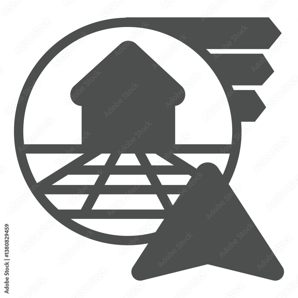 Poster house and bookmarks with navigation cursor solid icon, neural dataset concept. vector graphics. data