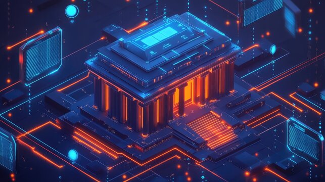 A digital illustration depicting a smart banking ecosystem.