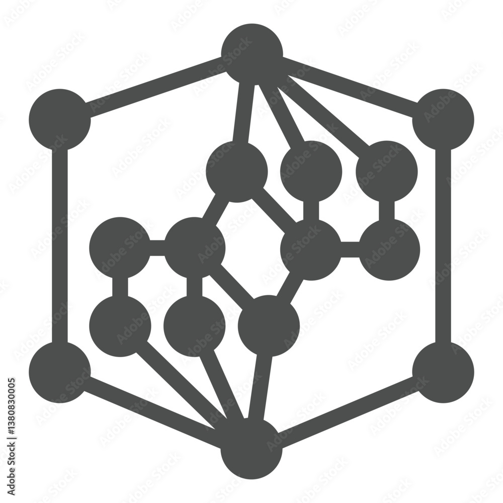 Poster polygonal net grid solid icon, neural network concept. vector graphics. data net cloud, deep learnin