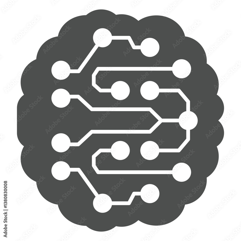 Poster neural net cloud solid icon, neural network concept. vector graphics. artificial intelligence brain,