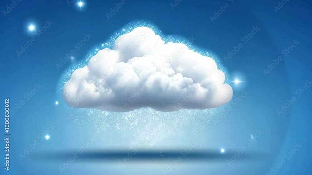 Poster cloud computing concept with bright fluffy cloud in blue sky generative ai