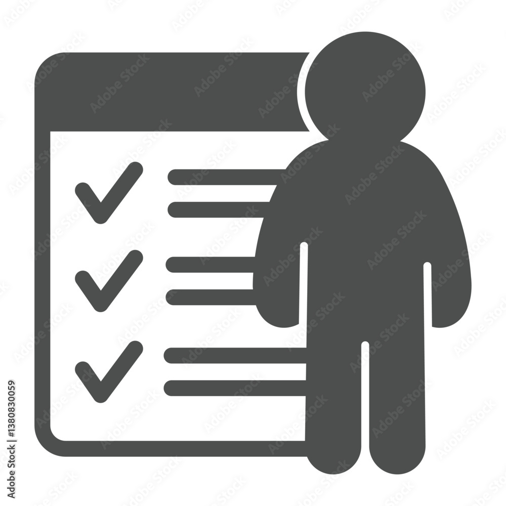 Poster checklist window and human solid icon, neural network concept. vector graphics. user survey data, qu