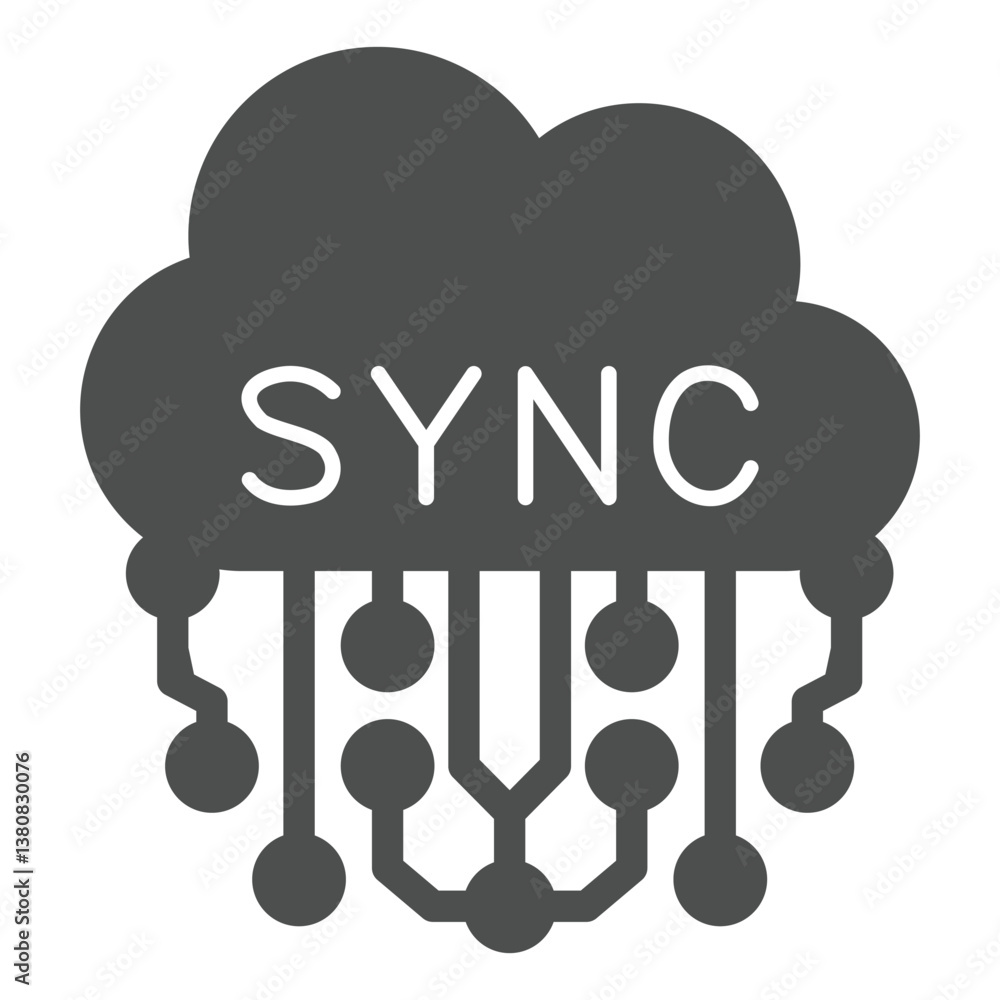 Poster cloud sync service and connections solid icon, cloud network concept. vector graphics. synchronizati