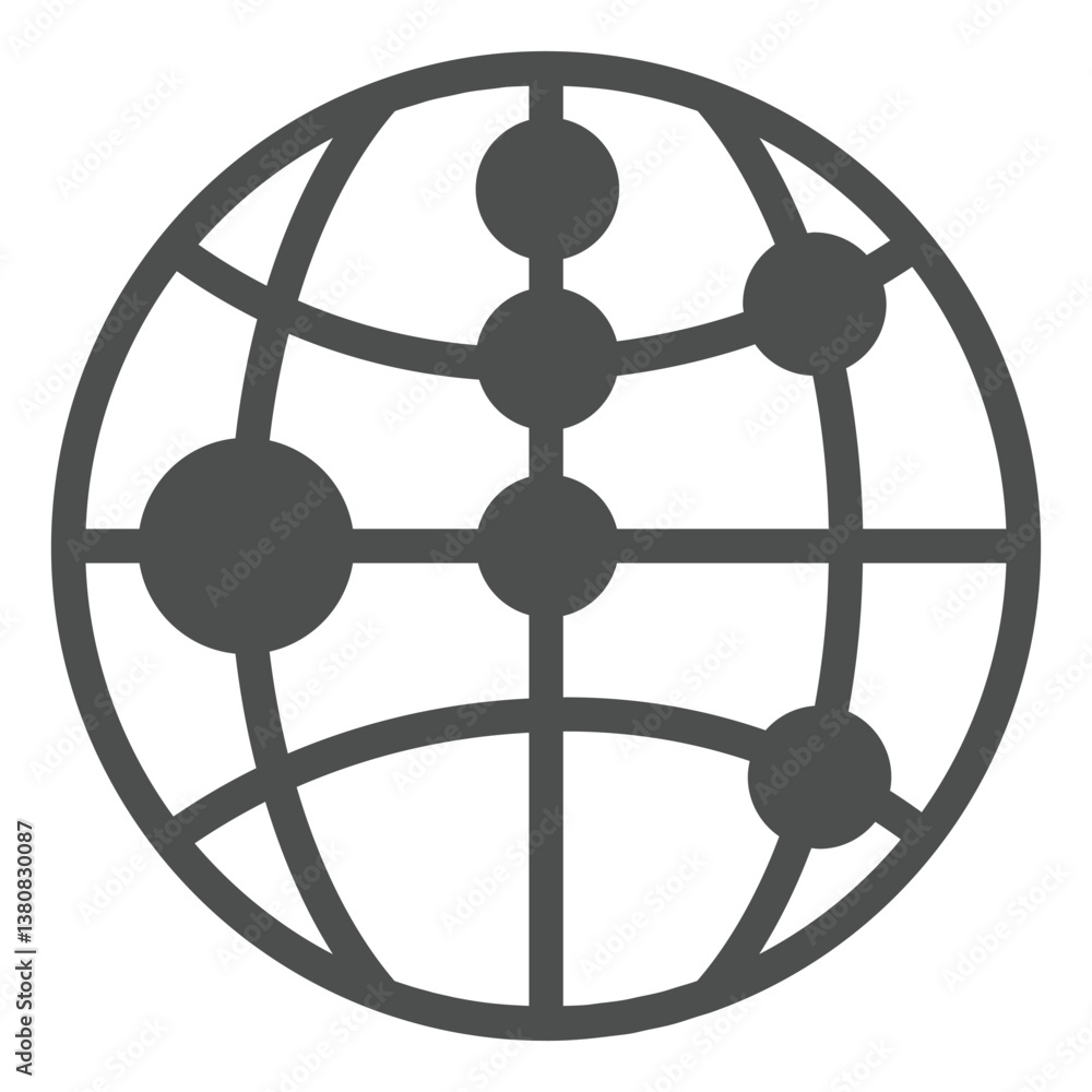 Poster world globe with pin points solid icon, global network concept. vector graphics. planet map with loc