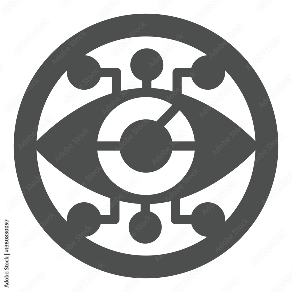 Poster eye with connections solid icon, visual recognition concept. vector graphics. program token coin sig