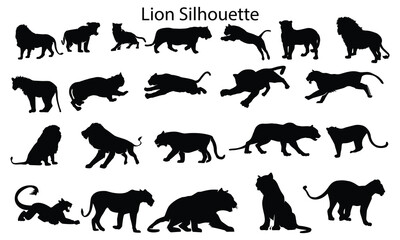 Lion Silhouette Set, Majestic Roaring Lion Vector Illustrations for Logos, Tattoos, and Graphic Design Projects