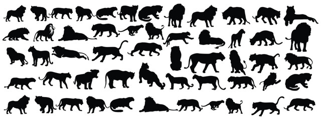 Lion silhouette vector set, stock illustration