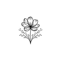 Elegant Minimalist Floral Line Art on White, Botanical Design