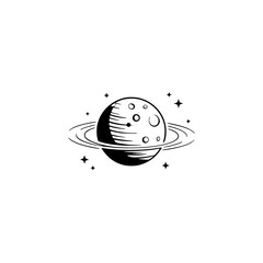 Minimalist Moon & Planet Icon: Black & White Celestial Design