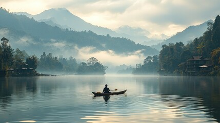 Serene Kayaking Adventure in Misty Mountain Lake