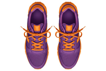 Purple and orange running shoes png isolated on transparent background