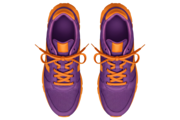 Purple and orange running shoes png isolated on transparent background