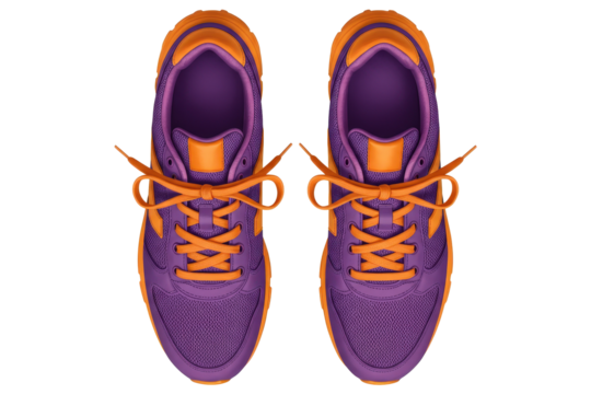Purple and orange running shoes png isolated on transparent background