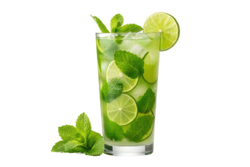 Refreshing mint mojito cocktail with lime and mint leaves for summer parties and gatherings