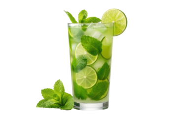 Refreshing mint mojito cocktail with lime and mint leaves for summer parties and gatherings