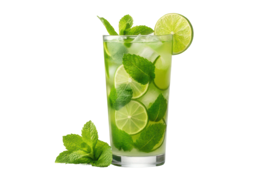 Refreshing mint mojito cocktail with lime and mint leaves for summer parties and gatherings