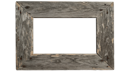 Distressed rustic barnwood picture frame png isolated on transparent background