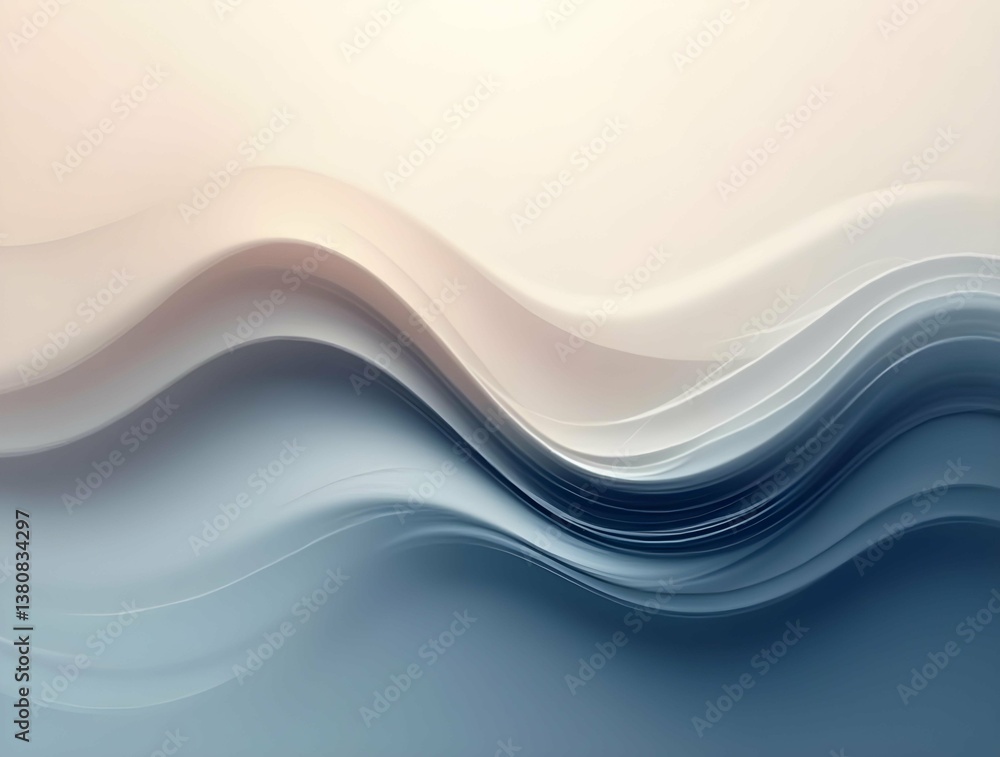 Poster abstract waves flow in shades of white and blue, creating a serene