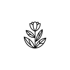 Minimalist Floral Icon: Black Outline on White Background