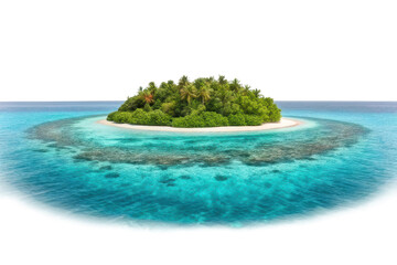 Tropical paradise island surrounded by clear blue water for relaxation and escape