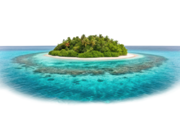 Tropical paradise island surrounded by clear blue water for relaxation and escape