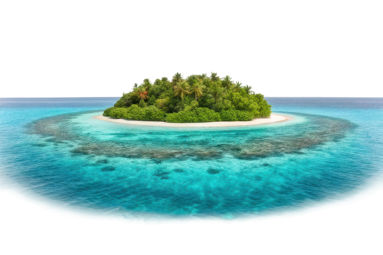 Tropical paradise island surrounded by clear blue water for relaxation and escape