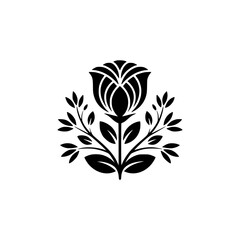 Minimalist Black Floral Emblem on White, Clean Design