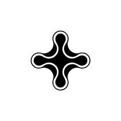 Abstract Black and Silver Cross Icon with Drop Shadow on White Background