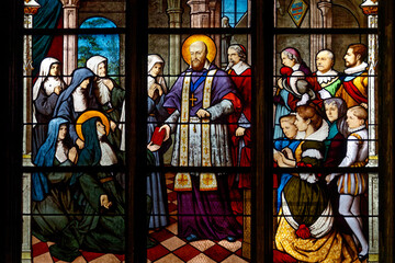 Stained glass of St. Francis de Sales or Saint François de Sales and  of St. Jane Frances de...