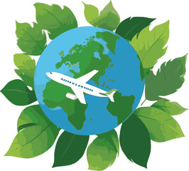 White Airplane Flying Over Earth with Many Leaves