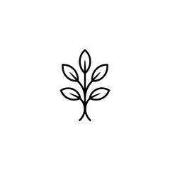 Minimalist Leafy Branch Icon on White Background