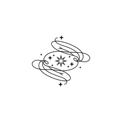 Celestial Line Art Logo: Star & Swirls on White
