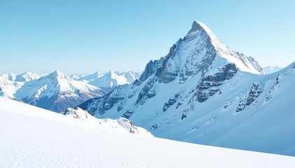 Obraz premium Snow-covered mountain peak, pristine white expanse, white landscape, outdoor, rock