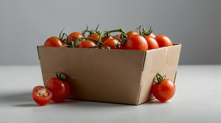 Fresh Tomatoes in Cardboard Box on Table..........