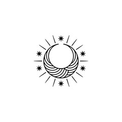 Minimalist Celestial Moon and Stars Emblem, Boho Style, Black on White