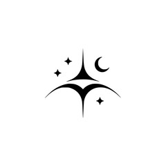 Minimalist Starry Night Logo: Black Icons on White Background