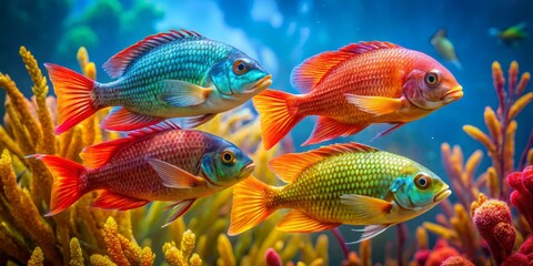 Fototapeta premium Vibrant Tropical Fish Swimming in a Colorful Coral Reef Scene