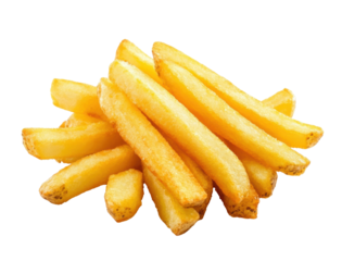 Crispy golden fries perfect for snacks or side dishes on a transparent background, cut out