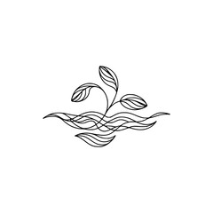 Minimalist Line Art Plant with Water Effect, Modern Vector Design