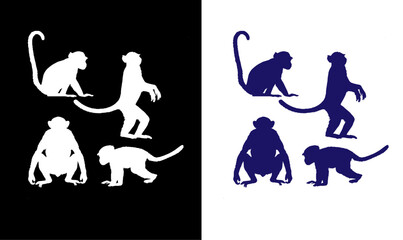 monkey silhouette illustration vector design, set, monkey, black, silhouette, illustration, vector, design, art, cartoon, pet, wildlife, wild, pet, group, icon,