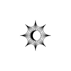 Minimalist Sun & Moon Icon, Celestial Design, Black on White