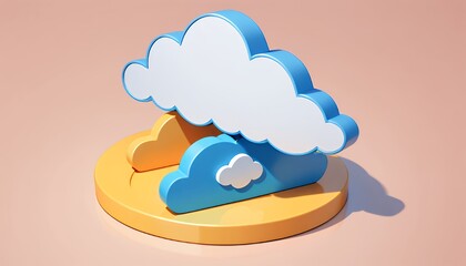 Stylized 3D Clouds on Yellow Platform, Peach Background
