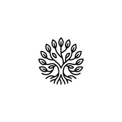 Obraz premium Minimalist Tree Logo: Circular Line Art on White