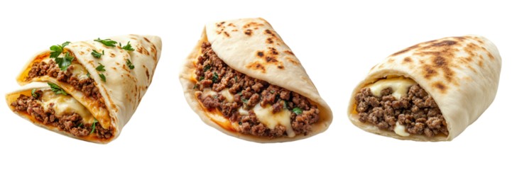 Set of Close-up shot of crispy egg rolls served on a modern white plate with dipping sauces on transparent png background